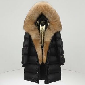 NWT Luxury Winter Down Jacket – Genuine Fox Fur Trim –  Black – Multiple Sizes